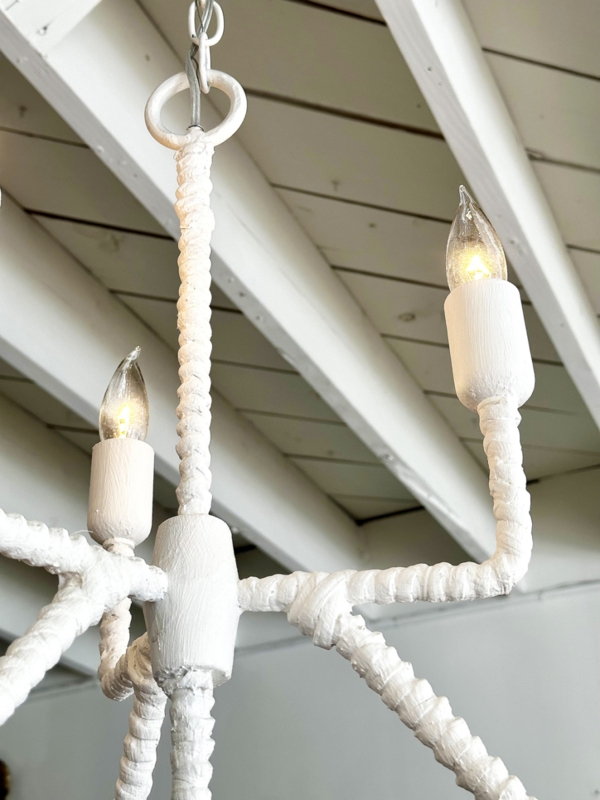 Chandelier Modernist Angular Form Whitewashed Rattan Wrapped