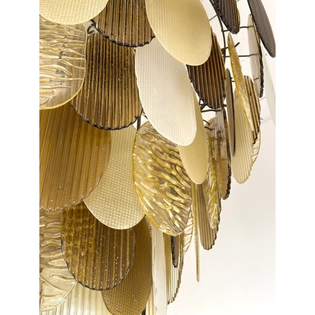 Chandelier Multi-Tier Amber Glass Tapestry Texture Cascading