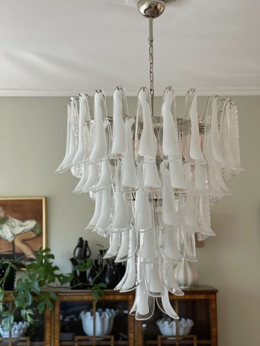 Chandelier Murano Style with Frosted Glass Petals and Chrome