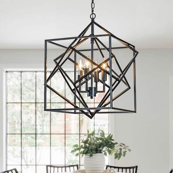 Chandelier Nested Frames Matte Black Industrial Minimalist Light