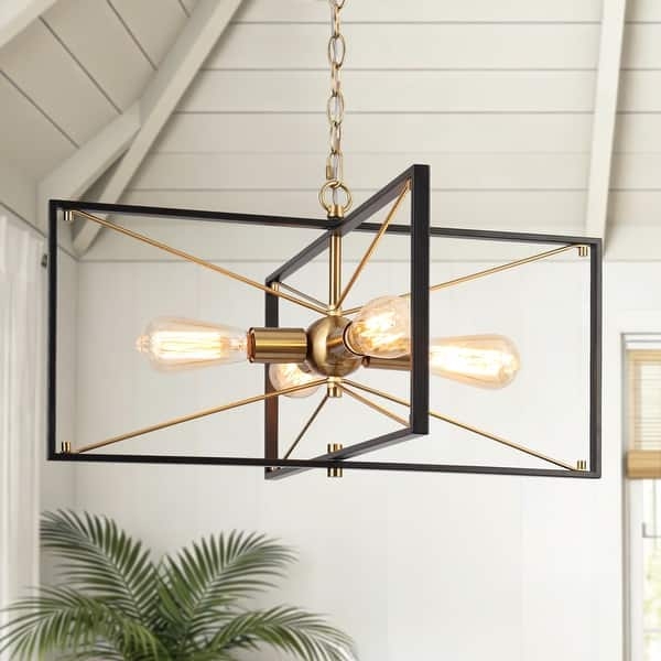 Chandelier Nested Geometric Frames Two-Tone Finish Industrial Chic