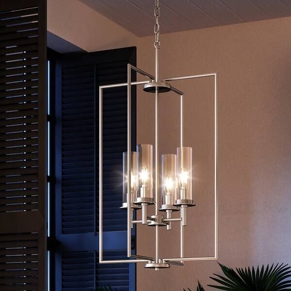 Chandelier Nine Light Brushed Nickel Multi Tier Foyer Lighting