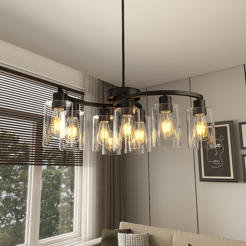 Chandelier Nine Light Design Exposed Bulbs Industrial Wagon Wheel Style