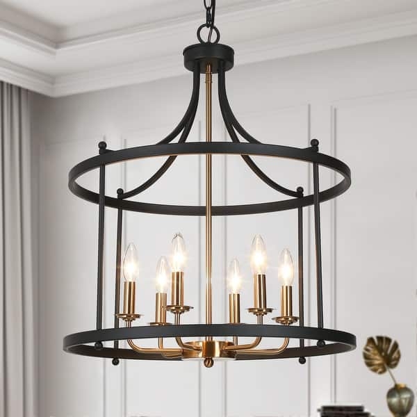 Chandelier Open Cage Geometric Silhouette Industrial Style Two-Tone