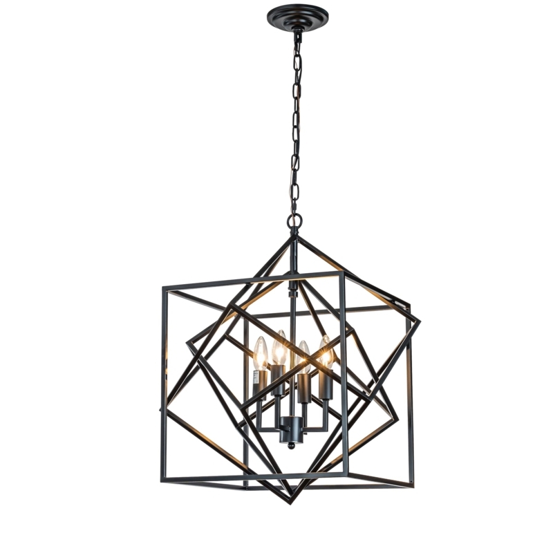 Chandelier Open Lantern Silhouette Matte Black Transitional Light