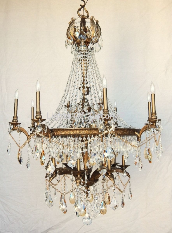 Chandelier Ornate European Rococo Style with Crystal Teardrops