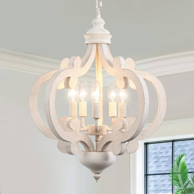 Chandelier Ornate Spindle Five Light Antique Finish French Country