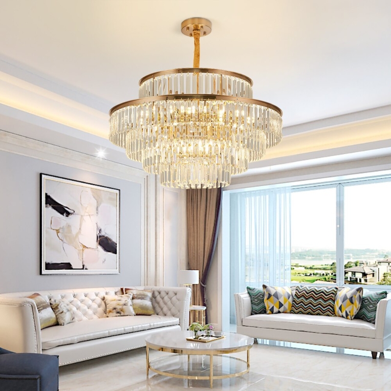 Chandelier, Oversized Polished Gold Baguettes, Grand Crystal Light