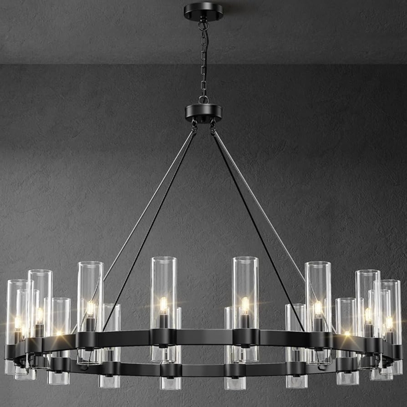 Chandelier Oversized Wagon Wheel Sixteen Lights Matte Black
