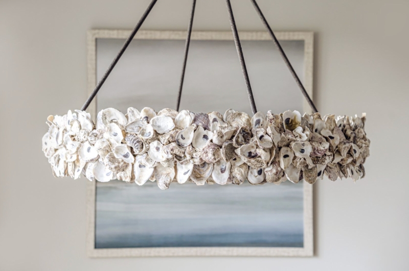 Chandelier Oyster Shell Halo Coastal Beach House Fireplace Styling