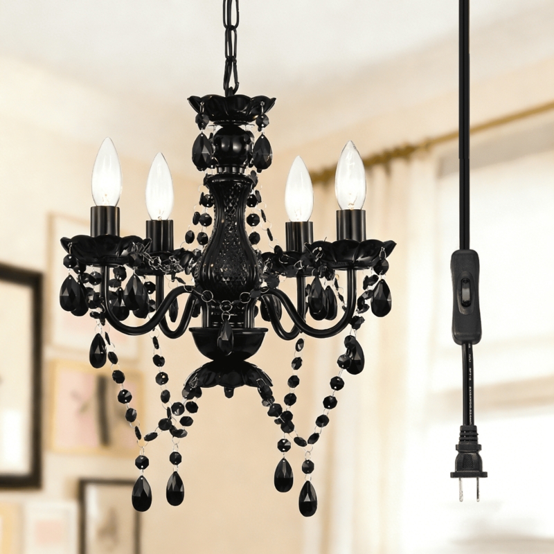 Chandelier Plug In Functionality Acrylic Crystal Scrolled Arms Glam