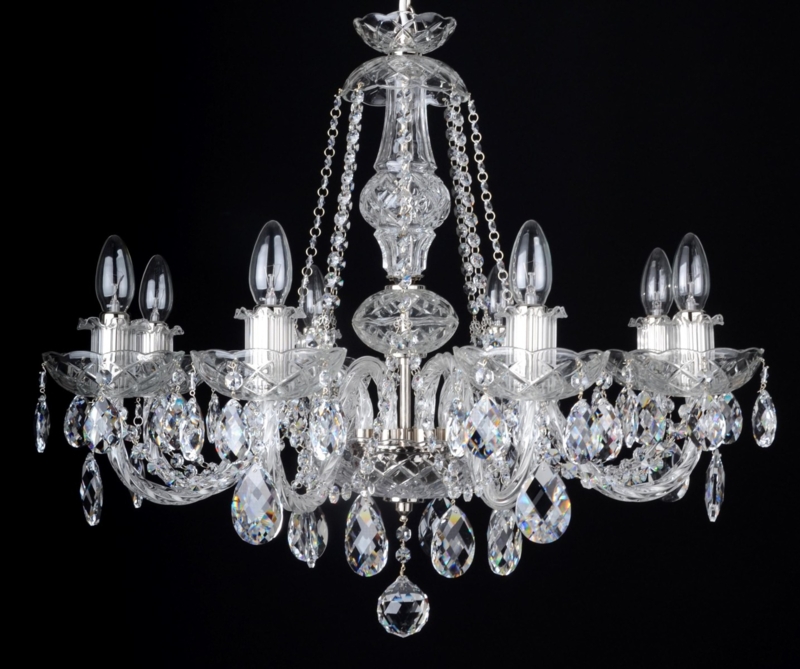 Chandelier: Polished 8-Arm Fixture with Almond-Shaped Crystals