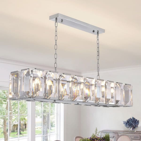 Chandelier: Polished Chrome Three-Tier Rectangular Crystal Fixture