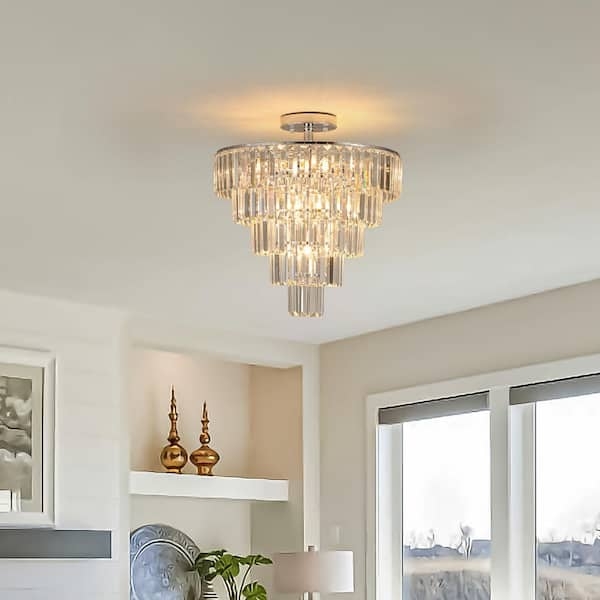 Chandelier Polished Chrome Tiered Crystal Drum Silhouette Dining