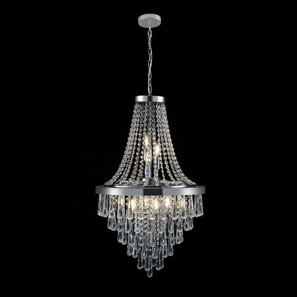 Chandelier Polished Chromium Frame Cascading Crystal Tiers Luxury