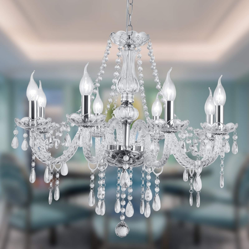 Chandelier: Polished Glam Fixture with K9 Crystal and Candle Sleeves