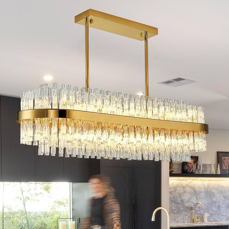 Chandelier, Polished Gold Raindrop Crystals, Luxury Crystal Pendant