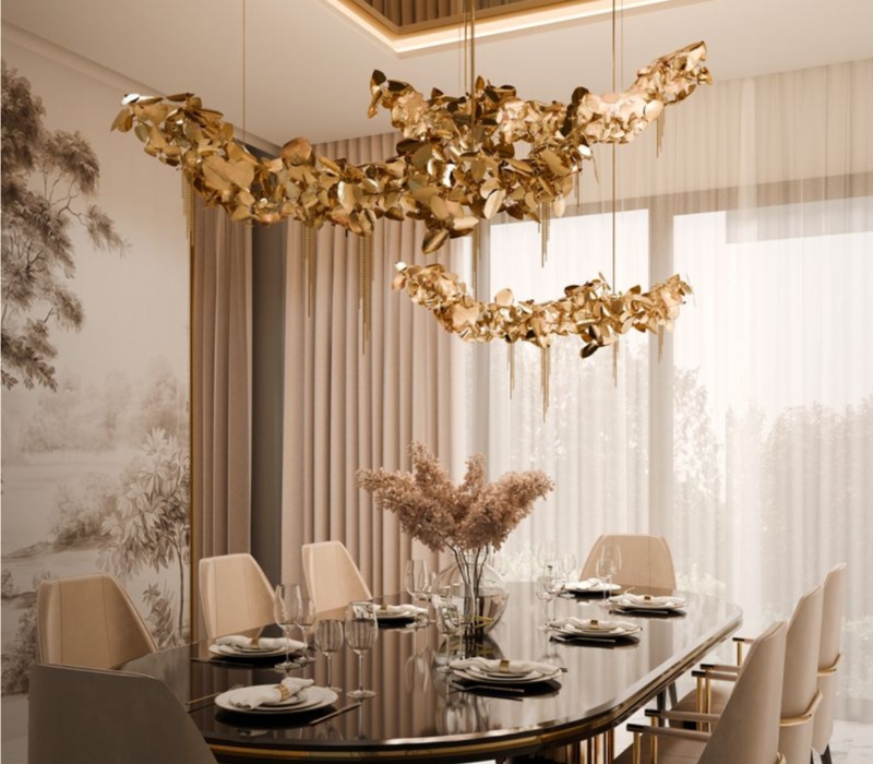 Chandelier Polished Gold Tiered Design with Glass Rods, Luxury Style.
