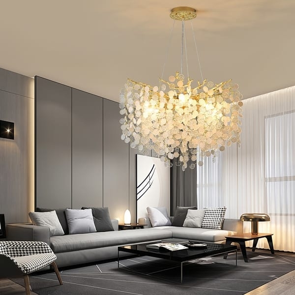 Chandelier Polished Gold Tree Branch Structure Crystal Leaves Glam