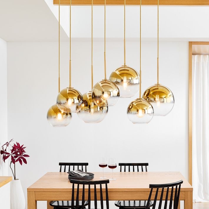 Chandelier Polished Nickel Clear Glass Asymmetric Sculptural