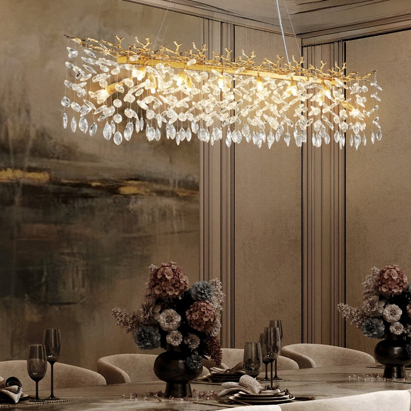 Chandelier: Polished Silver Tiered Crystal Rectangular Dining Light