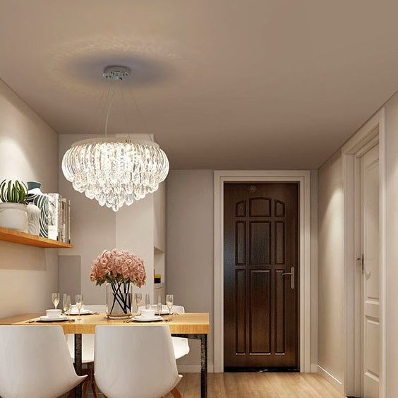 Chandelier Polished Stainless Steel Slender Vertical Prisms Round