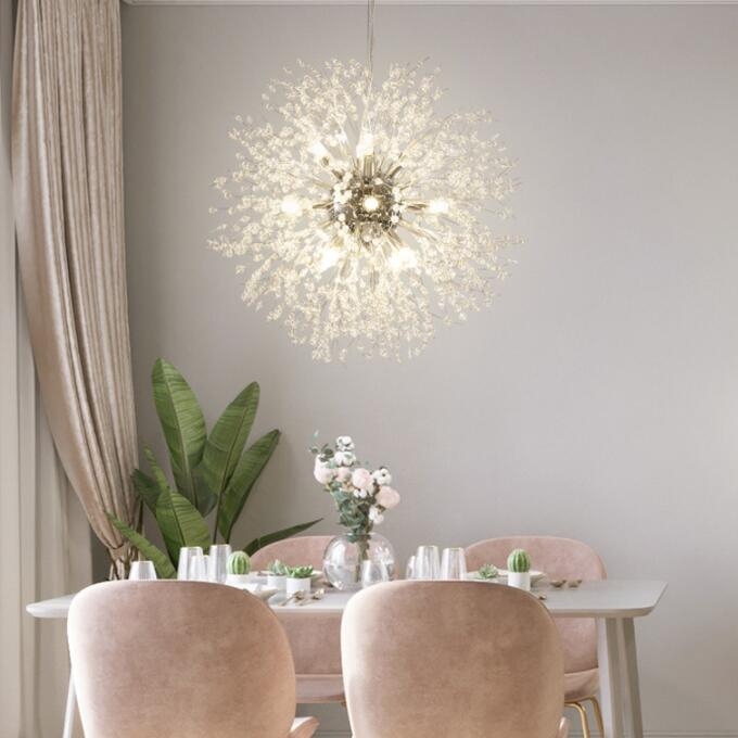 Chandelier Radiating Arms Crystal Accents Electroplated Finish Glam