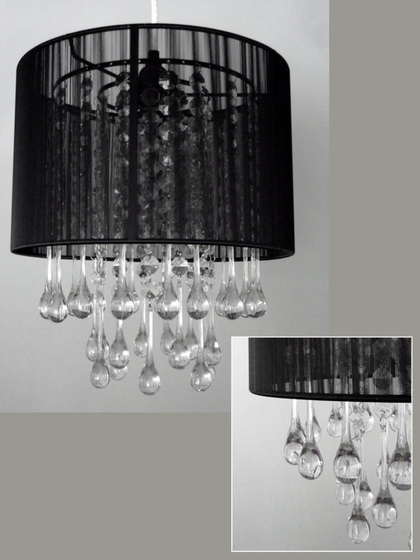 Chandelier Raindrop Pendants Black Fabric Tiers Glam Acrylic Cascading