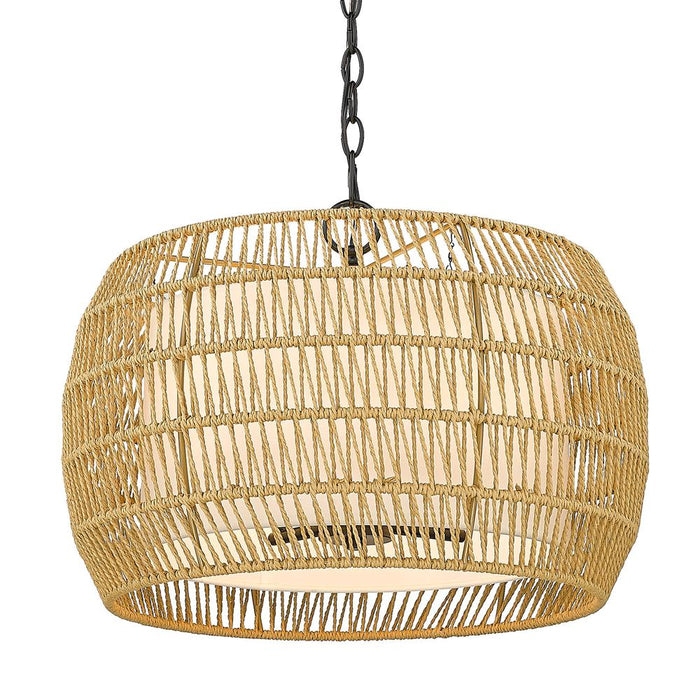 Chandelier Rattan Wrapped Arms Matte Black Coastal Lighting