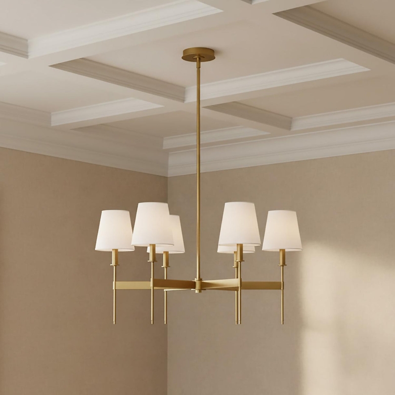 Chandelier Round Ring Frame Fabric Shades Aged Brass Transitional