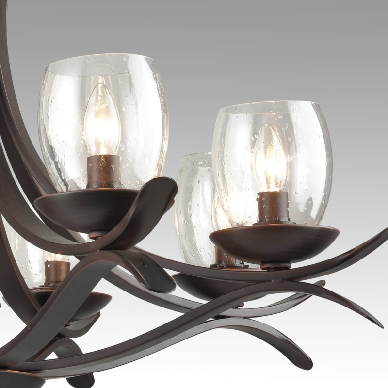 Chandelier Rustic Bronze 8-Light Tiered Frame Seeded Glass Farmhouse