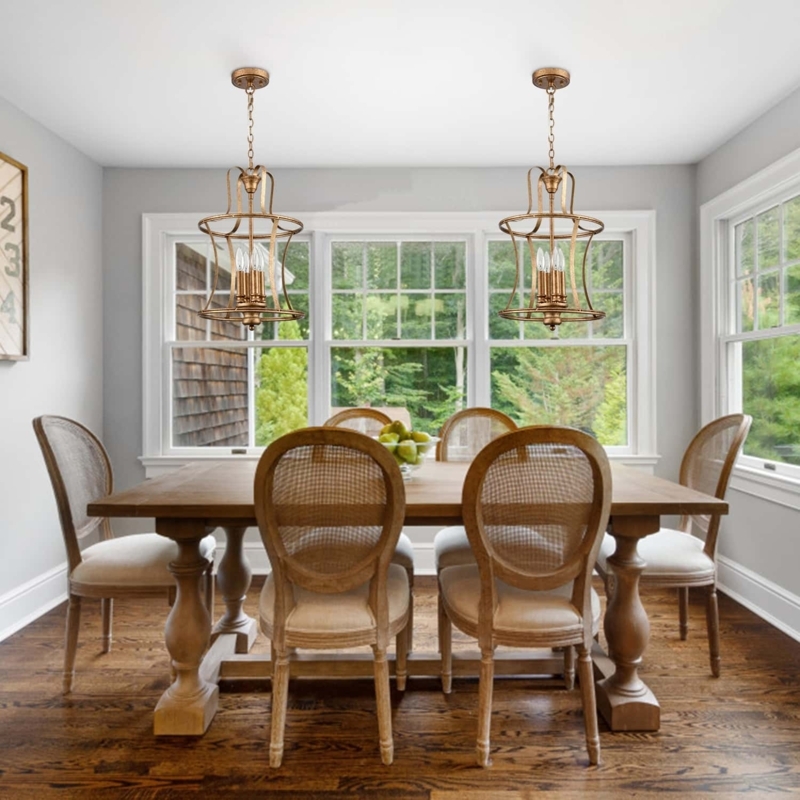 Chandelier, Rusty Gold 4-Light Lantern, Geometric Frame