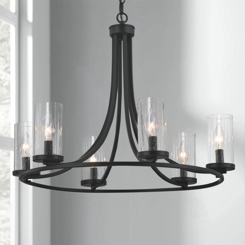Chandelier Satin White Glass Shades Circular Six Light Configuration