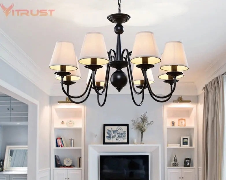 Chandelier Scrolled Metal Arms Crystal Pendants Black Vintage Style