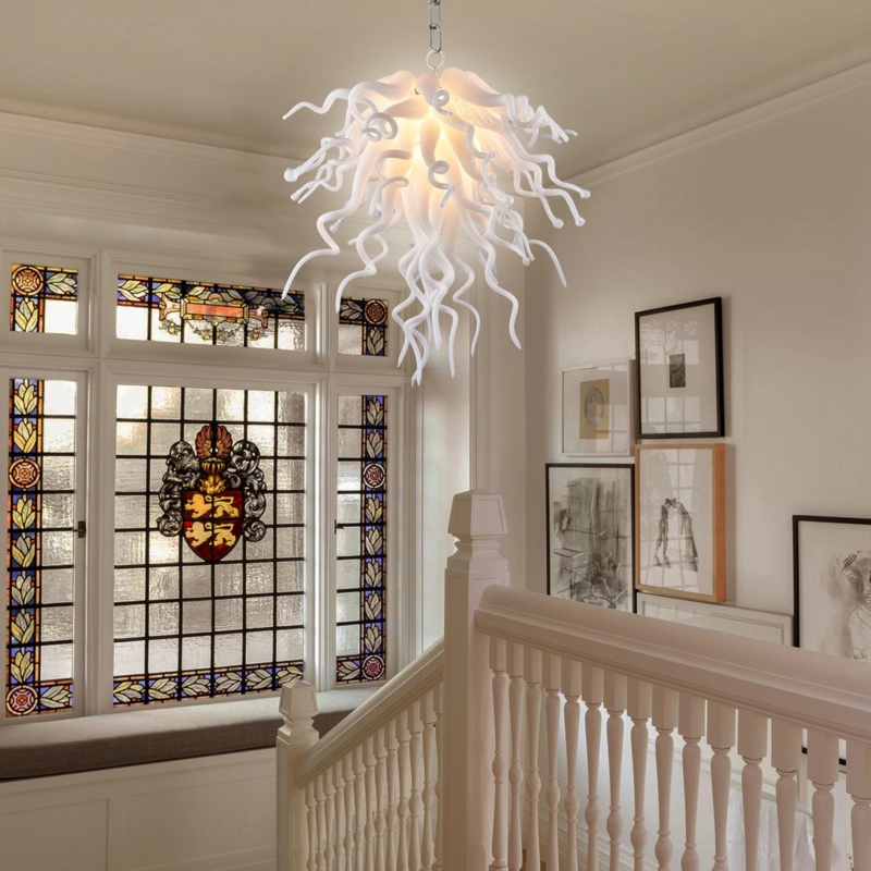 Chandelier Sculptural White Hand Blown Glass Organic Silhouette