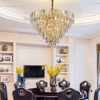Chandelier Seven Tier Silhouette Crystal Block Frieze Gold Frame