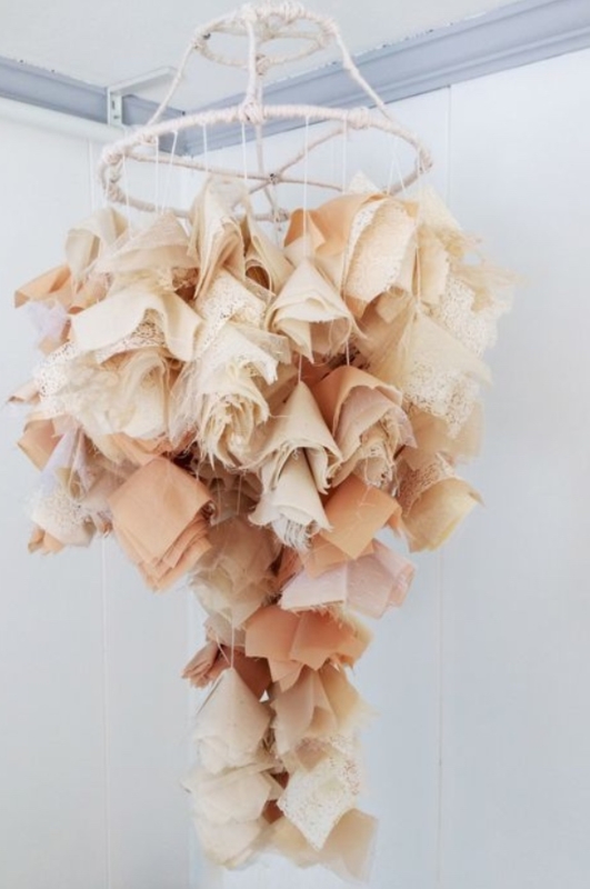 Chandelier Sheer Fabric Strips Tiered Silhouette Blush Pink Boho