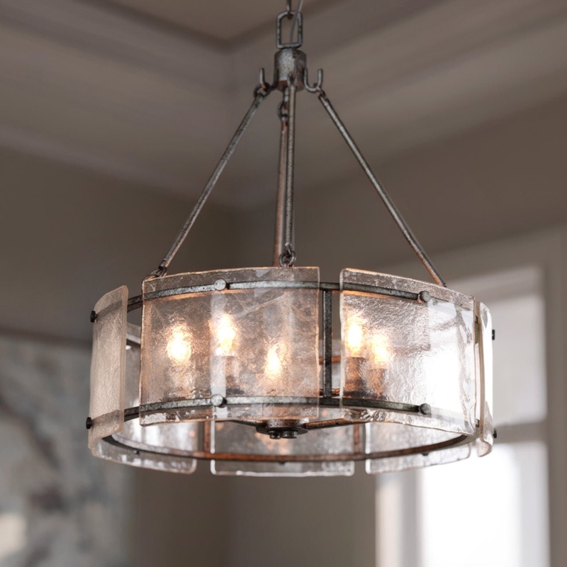 Chandelier Silver Etch Geometric Light Fixture with Exposed Bulbs
