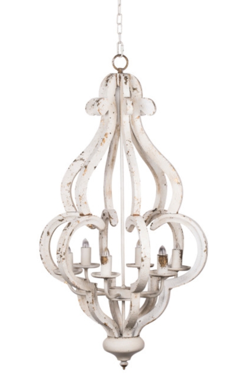 Chandelier Six Light Beaded Swags Shabby Chic Farmhouse Style