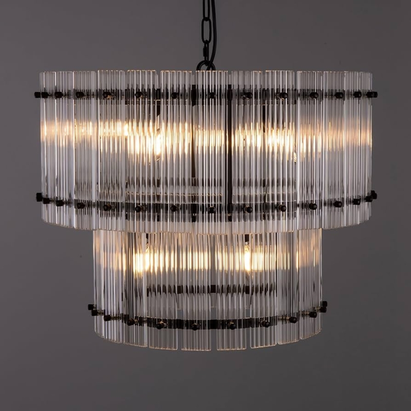 Chandelier, Six-Light Cylindrical Glass Shades, Dining Room Light