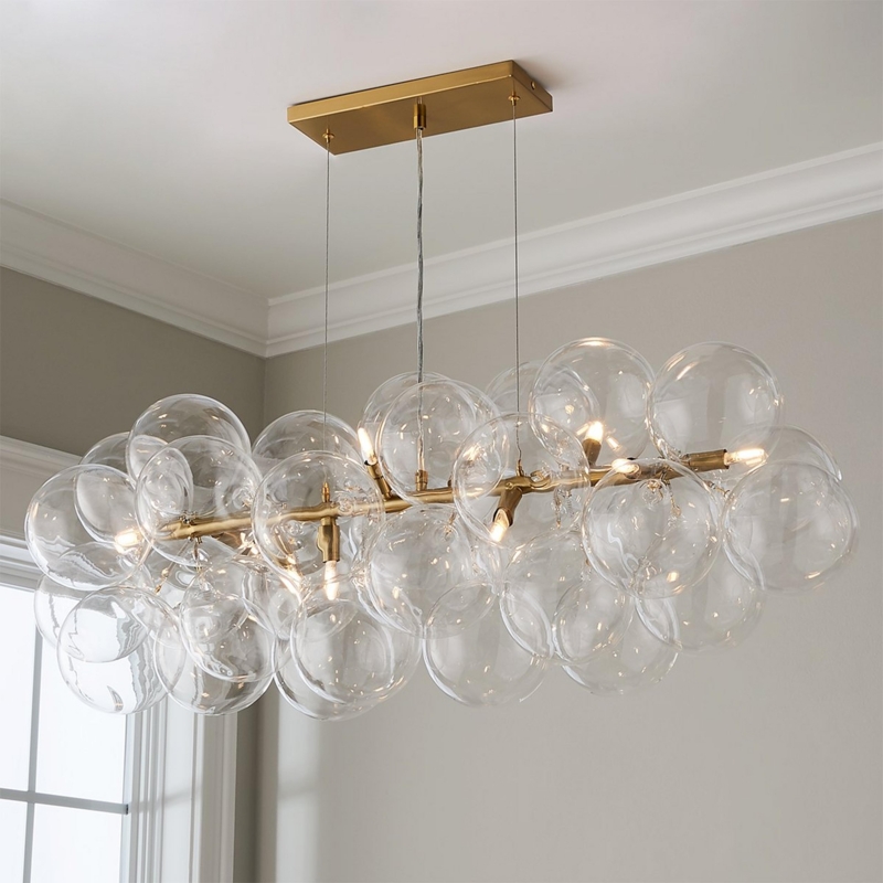 Chandelier Six-Light Opal Glass Globes Hooked Arms Brass
