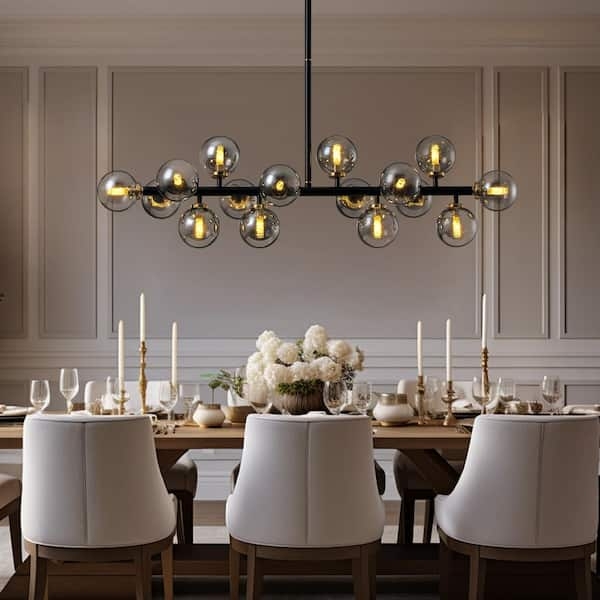 Chandelier Smoke Gray Glass Bell Shades Mixed Metal Industrial Modern