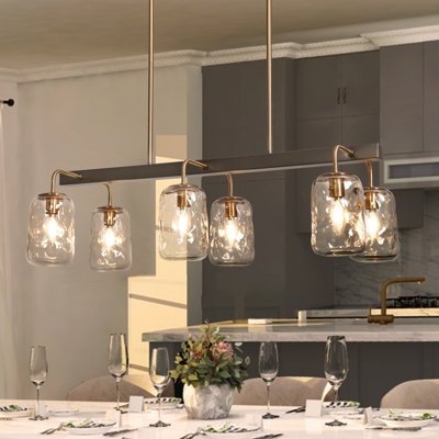 Chandelier Smoke Gray Glass Geometric Gold Frame Modern Globe Dining