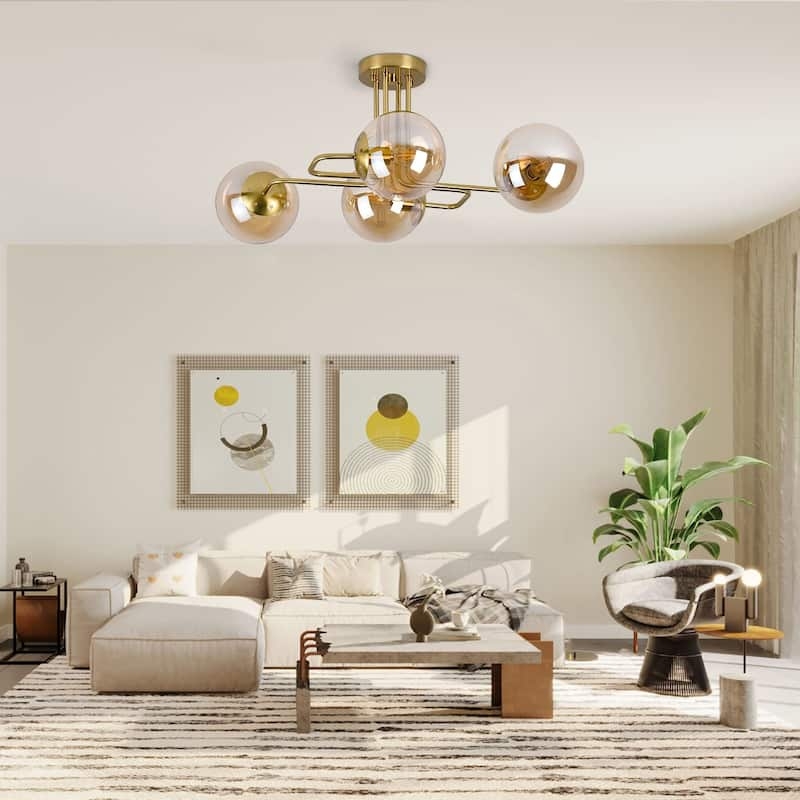Chandelier Spherical White Globes, Linear Six Light Chandelier