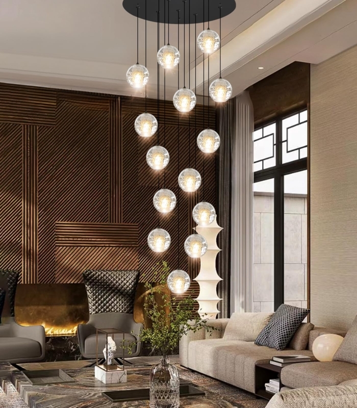 Chandelier Spiral Black Bubble Crystal Contemporary Foyer Lighting