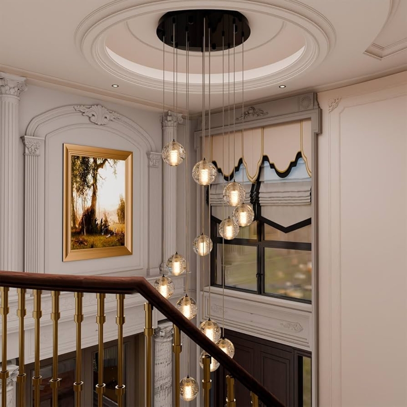 Chandelier Spiral Cascade Black Bubble Crystal Sphere Foyer Light