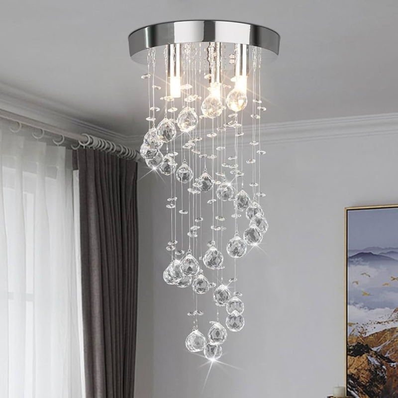 Chandelier Spiral Design Faceted Raindrop Crystals Chrome Glam