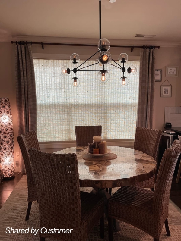 Chandelier Spoked Geometric Frame with Frosted Globes, Mid-Century Style.