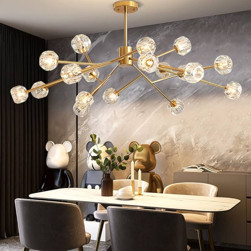 Chandelier Sputnik 18-Light Chrome with Crystal Cluster Tips