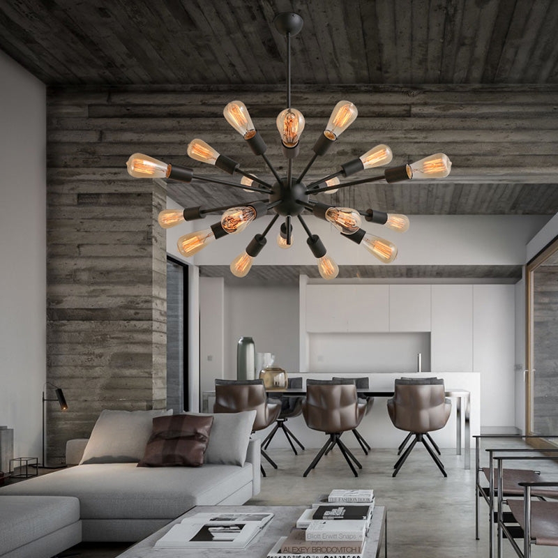 Chandelier Sputnik 18-Light with Matte Black and Gold Contrast